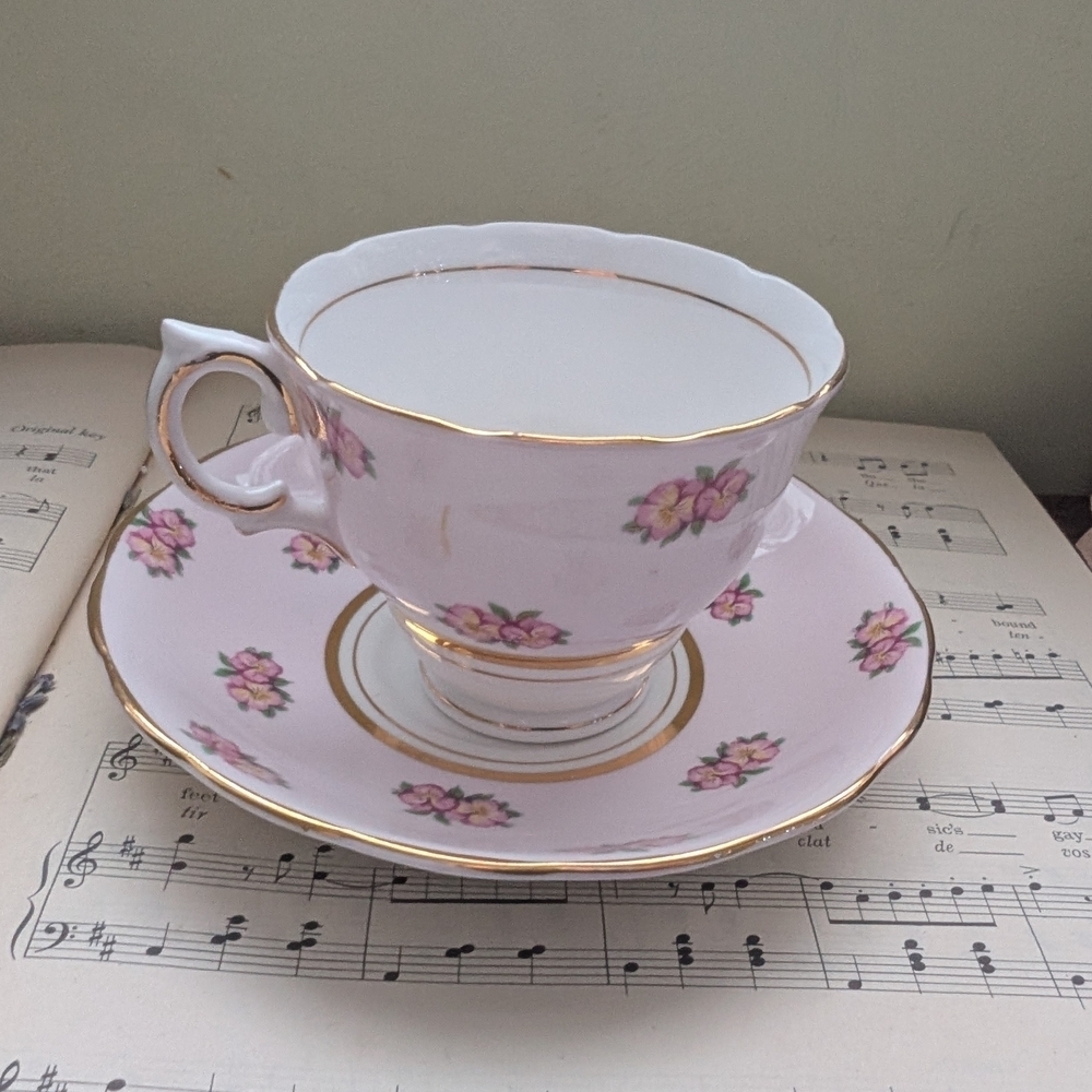 Colclough Floral Pink Teacup and Saucer Set